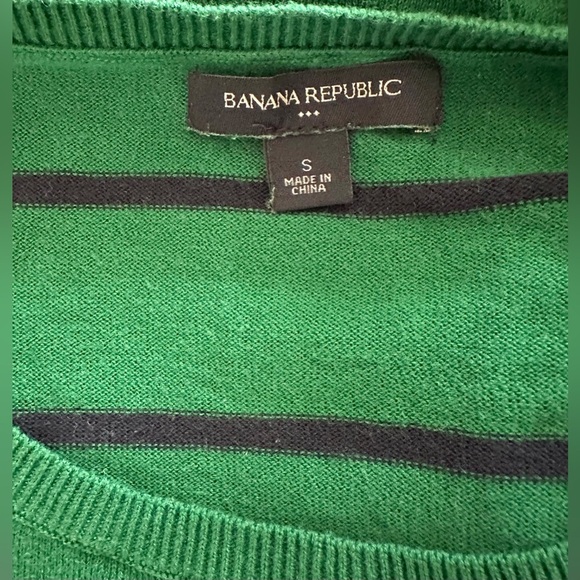 Banana Republic Green Navy Striped Cotton Sweater | Size S - Picture 3 of 4